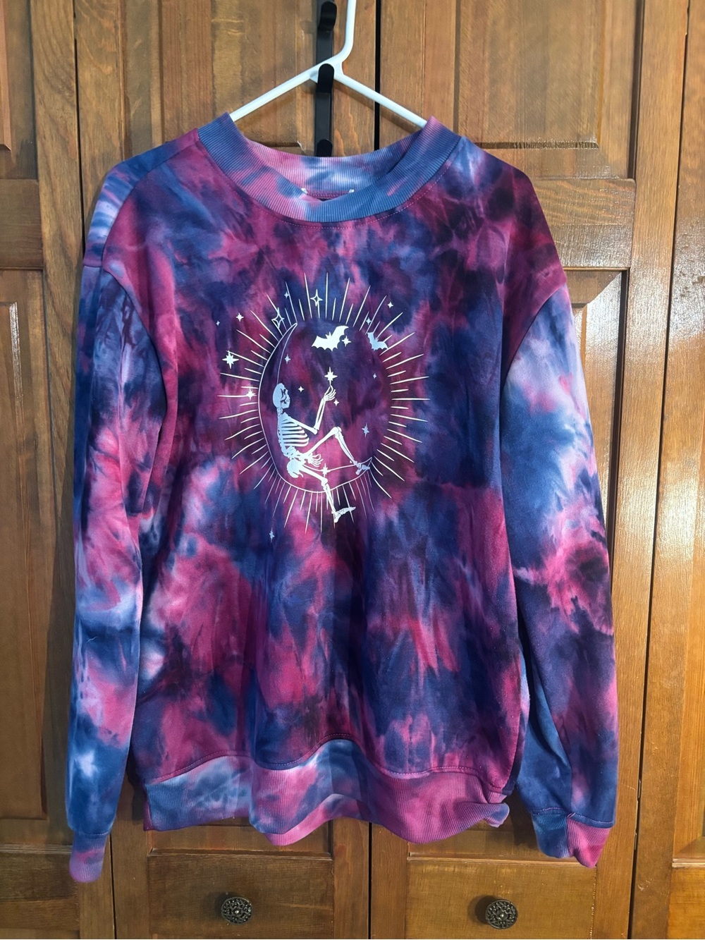 Better Together Tie-Dye Skeleton Moon Crewneck Sweatshirt - Purple & Pink